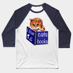 I love cats and books- green eyed Kitten reading a book. White background. For those who love books and reading Baseball T-Shirt